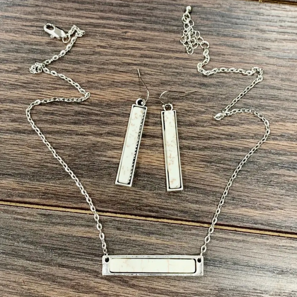 16" Bar White Turquoise Necklace Earrings Set